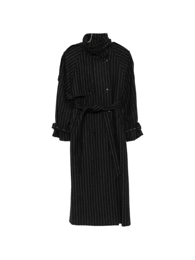 Gestuz Pinstripe-pattern Double-breasted Coat In Black