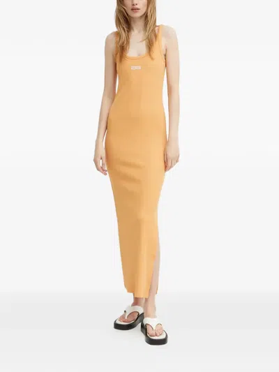 Gestuz Ribbed Embroidered Midi Dress In Brown