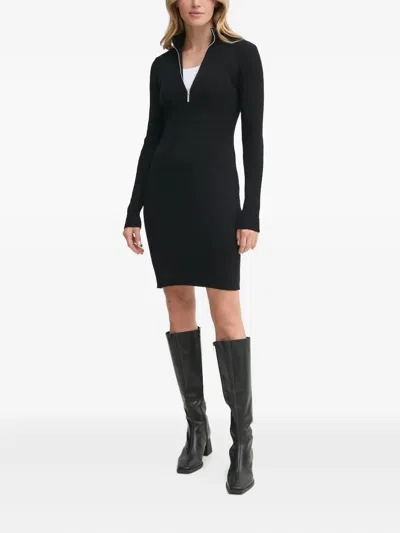 Gestuz Ribbed Zip-front Dress In Black