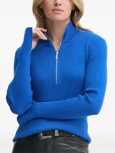 Gestuz Ribbed Zip-front Sweater In Blue