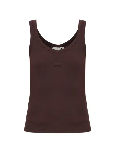 Gestuz Ribbed-knit Logo-embroidered Top In Brown