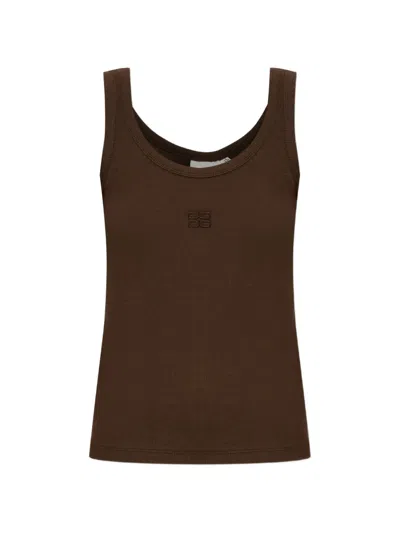 Gestuz Ribbed-knit Logo-embroidered Top In Brown