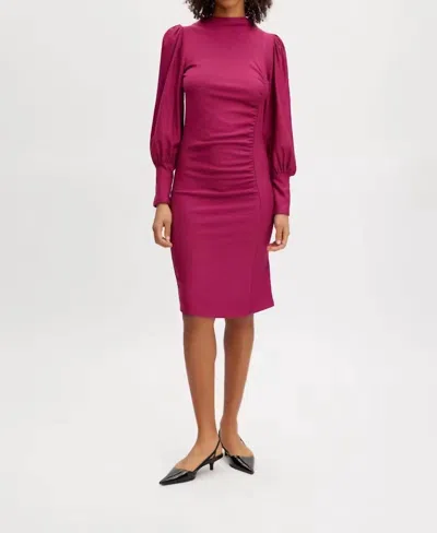 Gestuz Rifagz Puff Fitted Midi Dress In Fuschia In Pink
