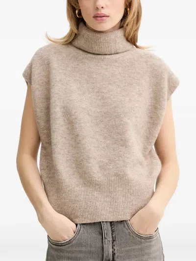 Gestuz Roll-neck Knitted Vest In Neutral