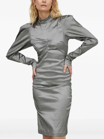 Gestuz Ruched-detail Puff-sleeve Mini Dress In Silver