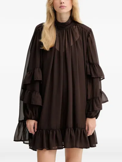 Gestuz Ruffled High-neck Dress In Brown