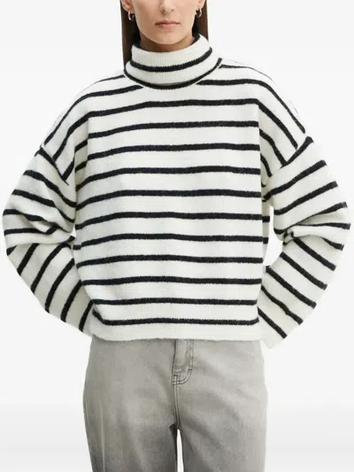 Gestuz Striped Roll-neck Sweater In White