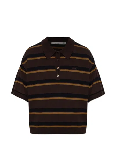 Gestuz Striped Short-sleeve Polo Shirt In Brown