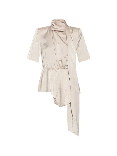 Gestuz Teresa Logo-jacquard Draped-scarf Blouse In Neutral