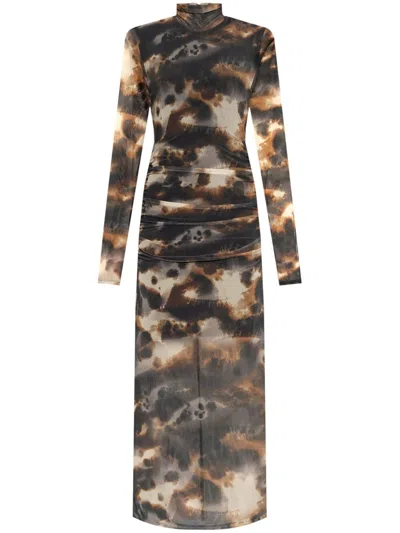 Gestuz Tie-dye Print Maxi Dress In Brown