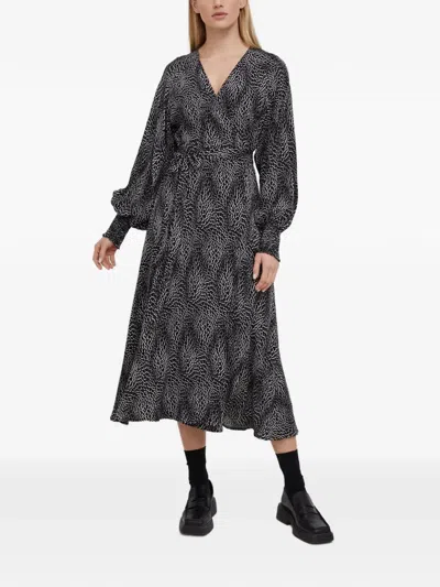 Gestuz V-neck Pattern Midi Dress In Black