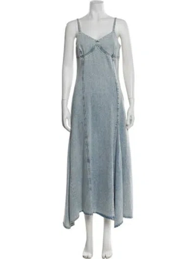Pre-owned Gestuz V-neck Long Dress W/ Tags In Blue
