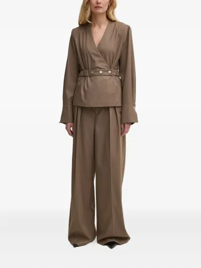 Gestuz Wrap-effect Belted Top In Burgundy