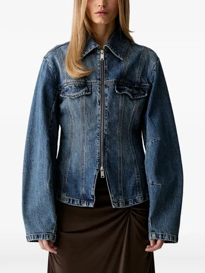 Gestuz Zip-up Denim Jacket In Blue