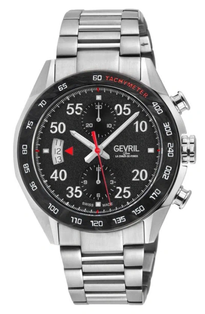 Gevril Ascari Chronograph Quartz Bracelet Watch, 42mm In Silver/ Black