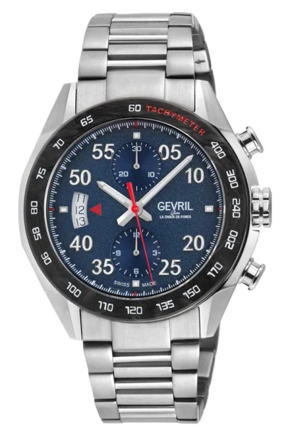Gevril Ascari Chronograph Quartz Bracelet Watch, 42mm In Silver/ Navy