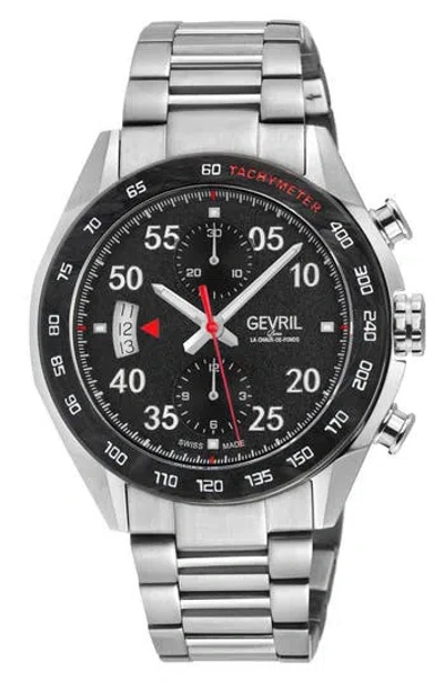 Gevril Ascari Chronograph Quartz Bracelet Watch, 42mm In Silver/black