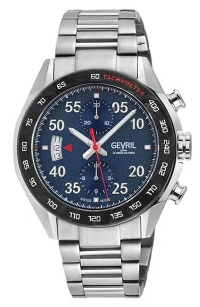 Gevril Ascari Chronograph Quartz Bracelet Watch, 42mm In Silver/navy