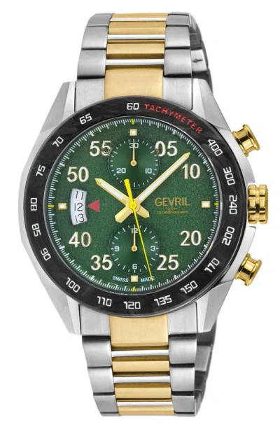 Gevril Ascari Chronograph Quartz Bracelet Watch, 42mm In Two Tone Ipyg/ Ss