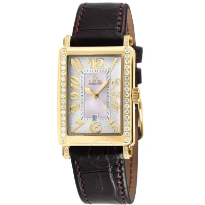 Gevril Avenue Of Americas Mini Diamond Quartz Ladies Watch 7449ye In Black / Gold Tone / Mop / Mother Of Pearl / Yellow