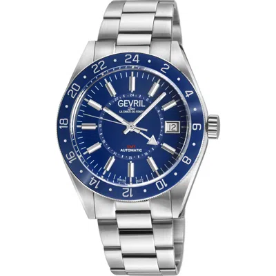 Gevril Belmont Gmt Automatic Bracelet Watch, 44mm In Silver