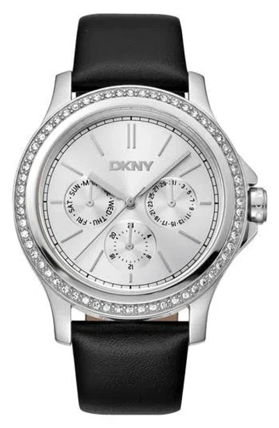 Gevril Crystal Bezel Leather Strap Watch, 38mm In Black