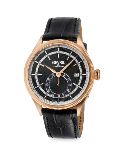 Gevril Empire 40mm Stainless Steel & Leather Automatic Strap Watch In Black