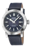 Gevril Flat Iron Limited Edition Leather Strap Watch, 42mm In Blue