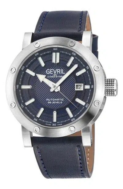 Gevril Flat Iron Limited Edition Leather Strap Watch, 42mm In Blue