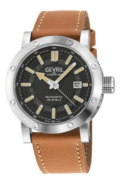 Gevril Flat Iron Limited Edition Leather Strap Watch, 42mm In Brown