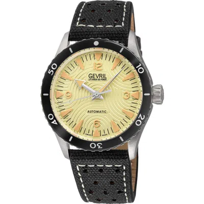 Gevril Franklin Swiss Automatic Canvas & Leather Strap Watch, 40mm In Yellow
