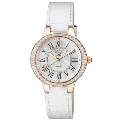 Pre-owned Gevril Gv2 By  Womens Astor Ii 9141-l2 Mop Dial Diamond White Leather Swiss Watch
