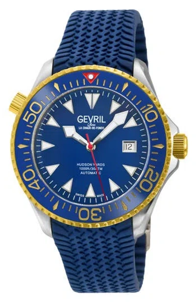 Gevril Hudson Yards Automatic Rubber Strap Watch, 43mm In Brown