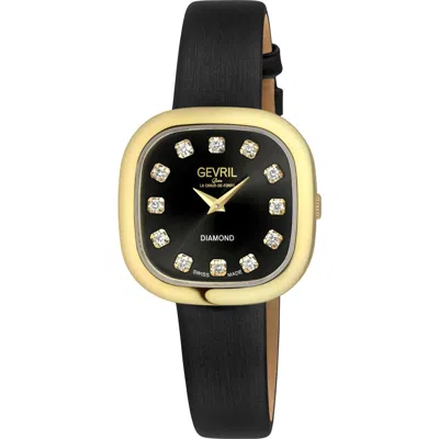 Gevril Infinita Diamond Leather Strap Watch, 34mm In Black