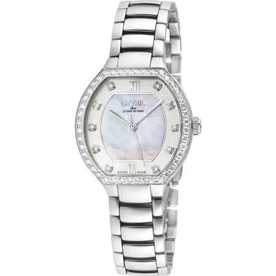Gevril Lugano Crystal Mother-of-pearl Dial Bracelet Watch, 30mm X 36mm In White