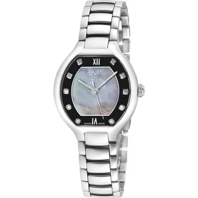 Gevril Lugano Diamond Mother Of Pearl Bracelet Watch, 32mm In Silver