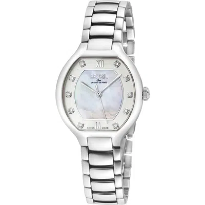 Gevril Lugano Diamond Mother-of-pearl Bracelet Watch In Silver