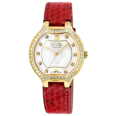 Gevril Lugano Diamond Croc Embossed Leather Strap Watch, 35mm In Red