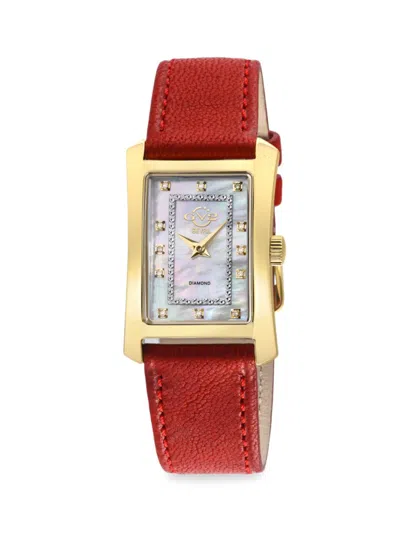 Gevril Luino 29mm Goldtone Stainless Steel, Diamond & Leather Strap Watch In Red