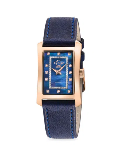 Gevril Luino 29mm Rose Goldtone Stainless Steel, Diamond & Leather Strap Watch In Blue