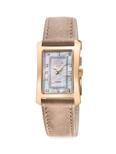 Gevril Luino 29mm Rose Goldtone Stainless Steel, Diamond & Leather Strap Watch