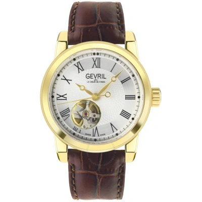 Gevril Madison Automatic Silver Dial Brown Leather Men's Watch 2584 In Brown / Gold Tone / Silver