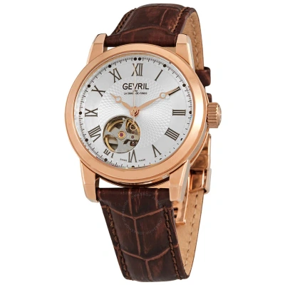 Gevril Madison Automatic Silver Dial Brown Leather Men's Watch 2587 In Brown / Gold Tone / Rose / Rose Gold Tone / Silver