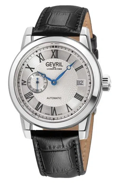 Gevril Madison Croc Embossed Leather Strap Watch, 39mm In Black