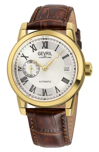 Gevril Madison Croc Embossed Leather Strap Watch, 39mm In Brown
