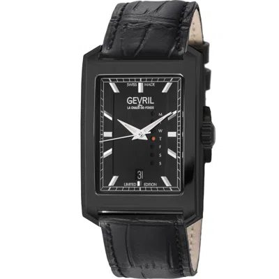 Gevril Manhattanhenge Automatic Rectangle Croc Embossed Leather Strap Watch, 39mm In Black