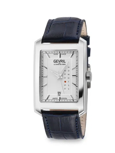 Gevril Manhattanhenge Stainless Steel & Leather-strap Watch/31mm X 39mm In Black