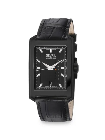 Gevril Manhattanhenge Stainless Steel & Leather-strap Watch/31mm X 39mm In Black