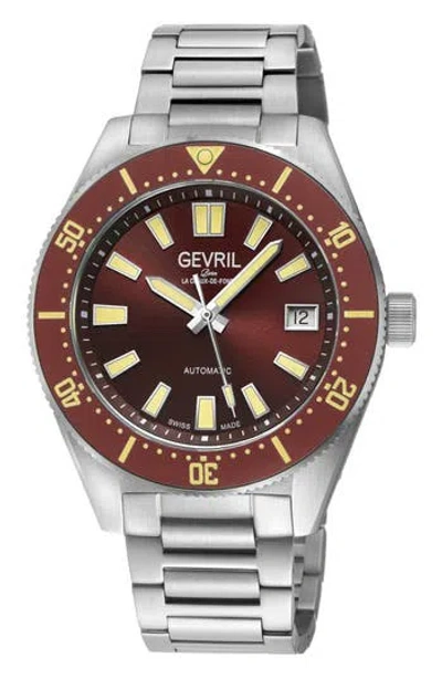 Gevril Mariner Row Automatic Bracelet Watch In Brown