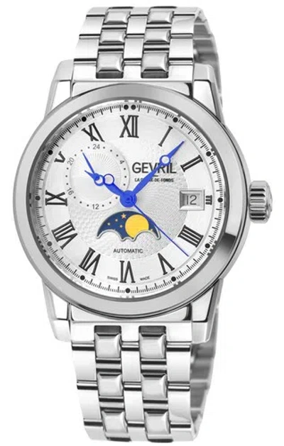 Pre-owned Gevril Men's 2590b Madison Swiss Automatic Moon Phase, Sellita Sw285-b Gmt Watch